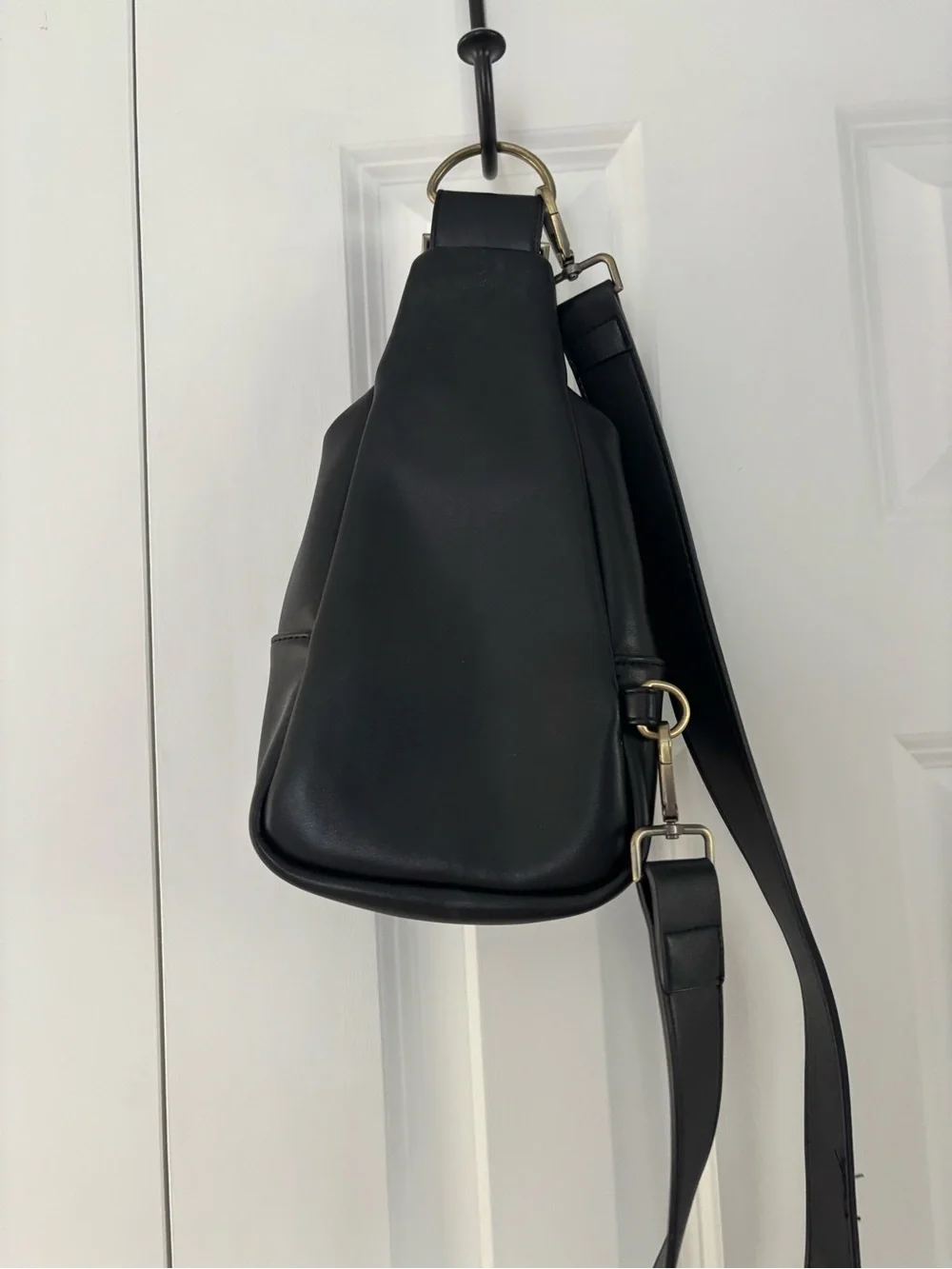 Anthropologie Urban Originals Black Leather Crossbody Sling with Brass Hardware
